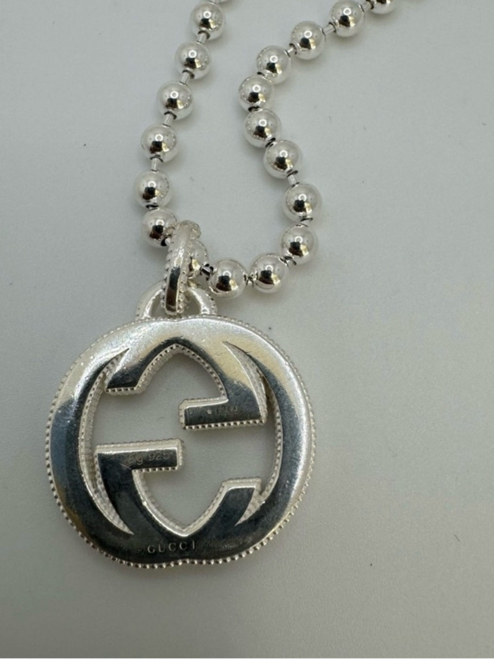 Gucci Silver Double G Round Pendant Necklace